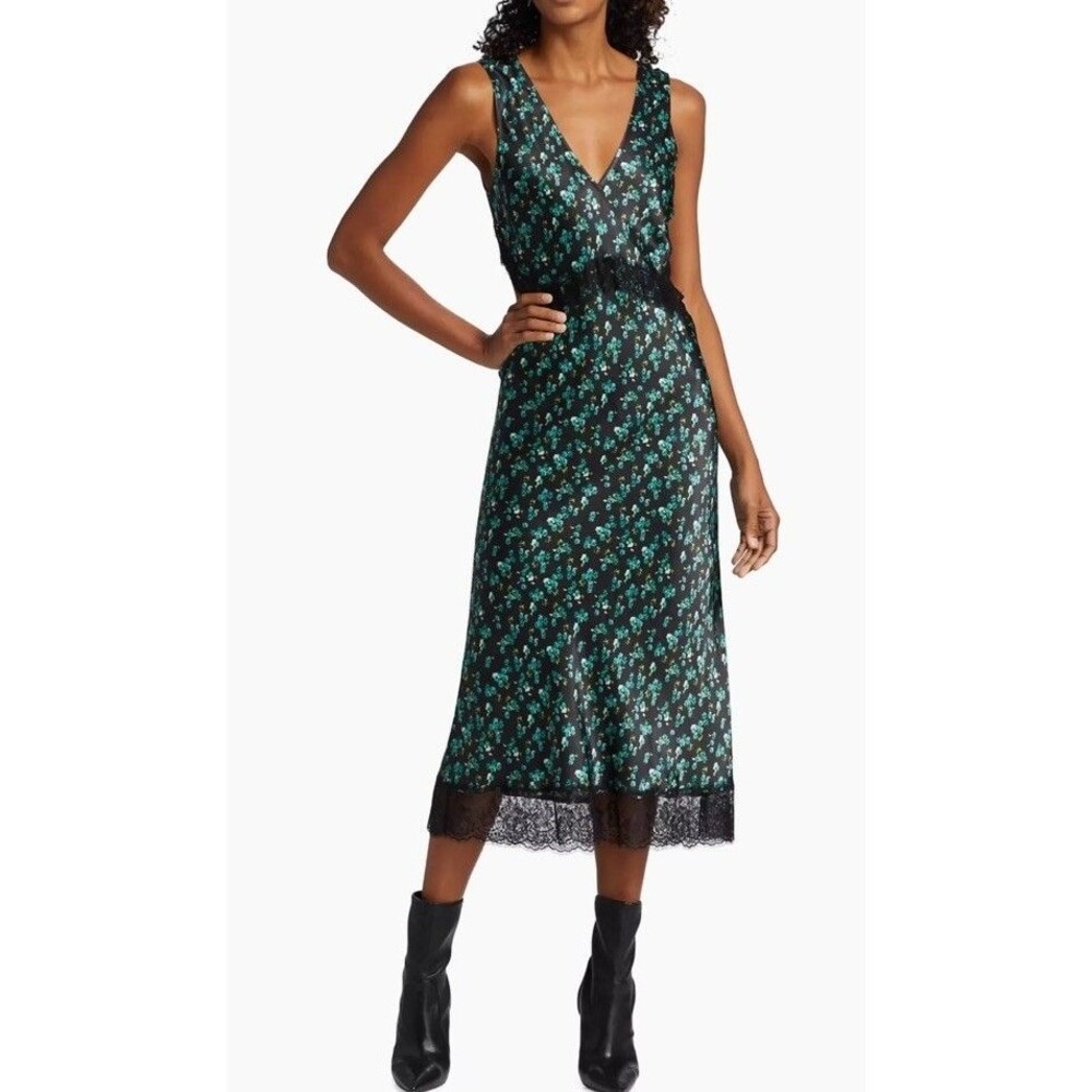 Rails Edgy Vamp Cut Out Midi Slip Dress Black Floral Lace Trim,
Satin‎ Lux XS